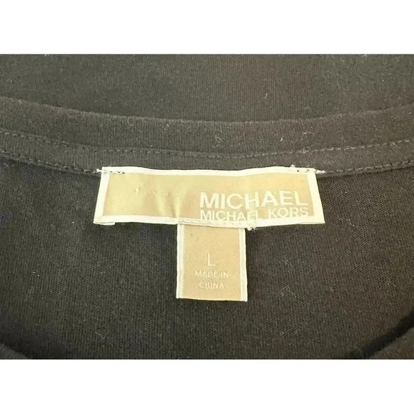 Michael Kors black linen top with gold beading on sleeve size large - Picture 9 of 9